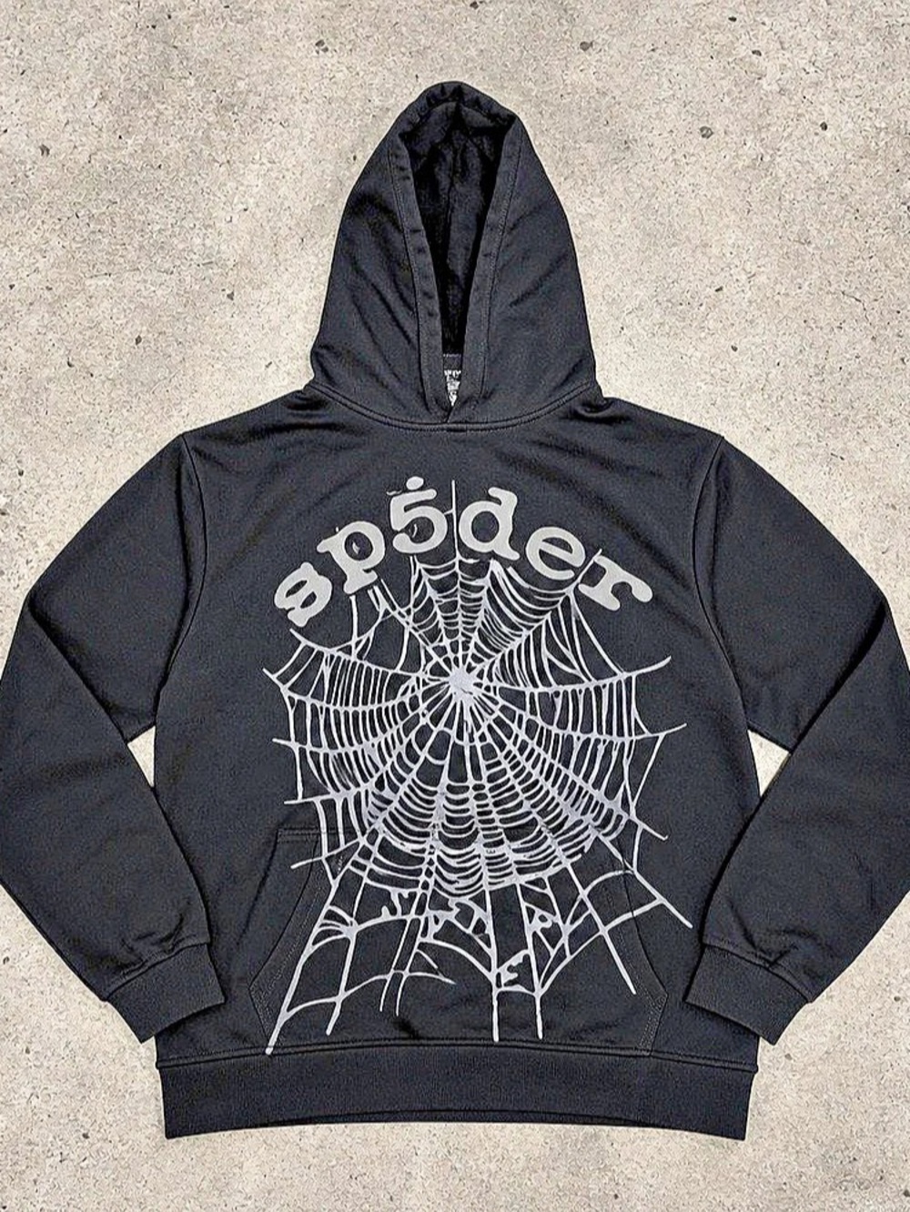Sp5der OG Web Hoodie Black Graphic Pullover Size Medium